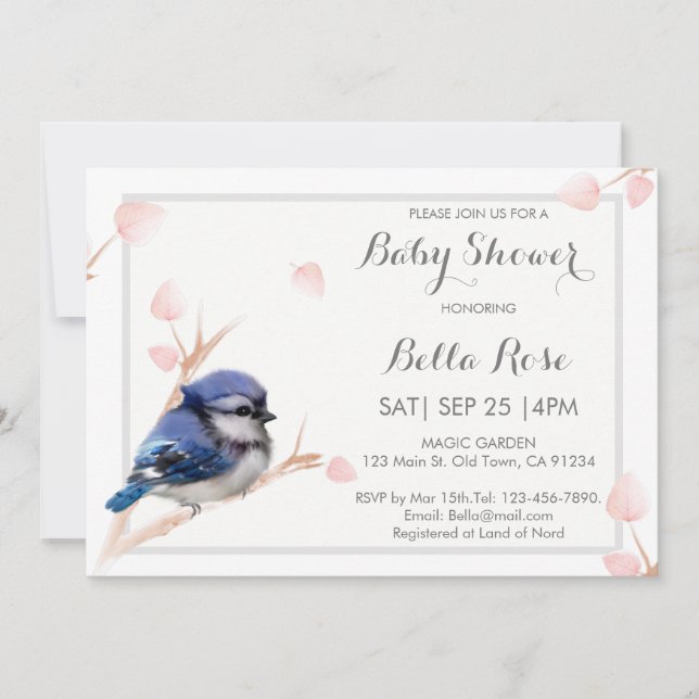 Blue Jay Bird Baby Shower Invitations (Front)