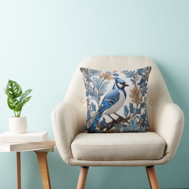 Blue Jay Bird Blue Elegant Floral Cushion (Chair)