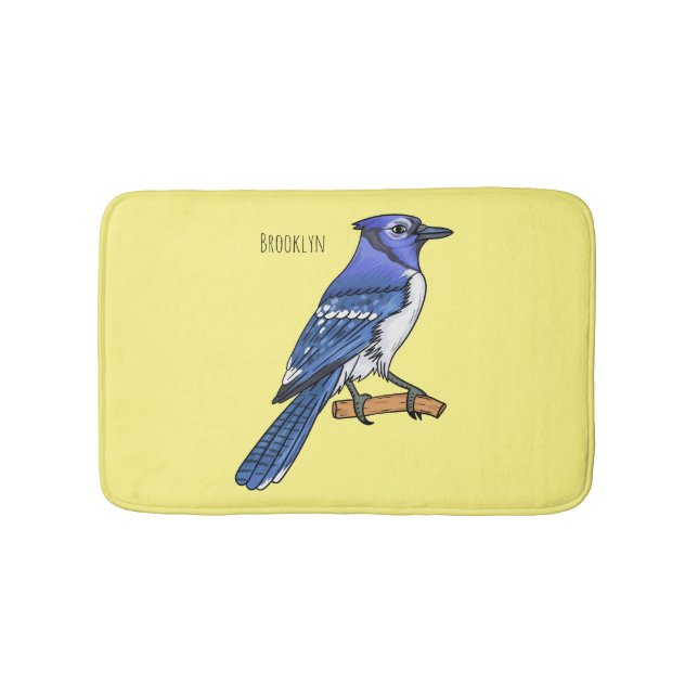 Blue jay bird cartoon illustration bath mat (Front)