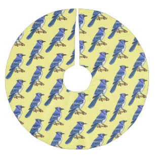 Blue jay bird cartoon illustration brushed polyester tree skirt