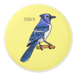 Blue jay bird cartoon illustration ceramic knob