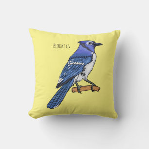 Blue jay bird cartoon illustration cushion