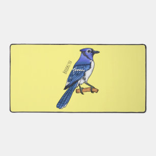 Blue jay bird cartoon illustration desk mat