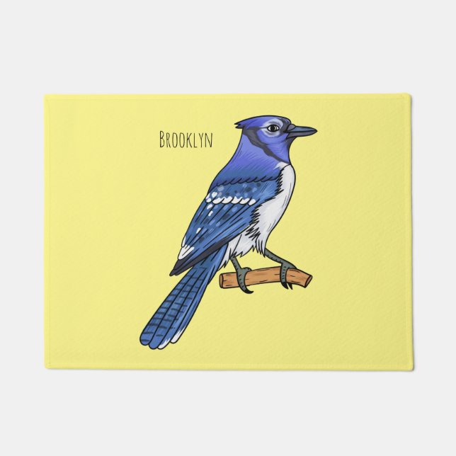 Blue jay bird cartoon illustration  doormat (Front)