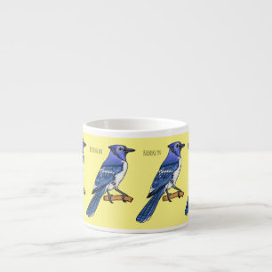 Blue jay bird cartoon illustration  espresso cup