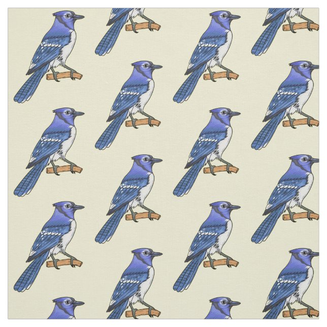 Blue jay bird cartoon illustration  fabric (Swatch)