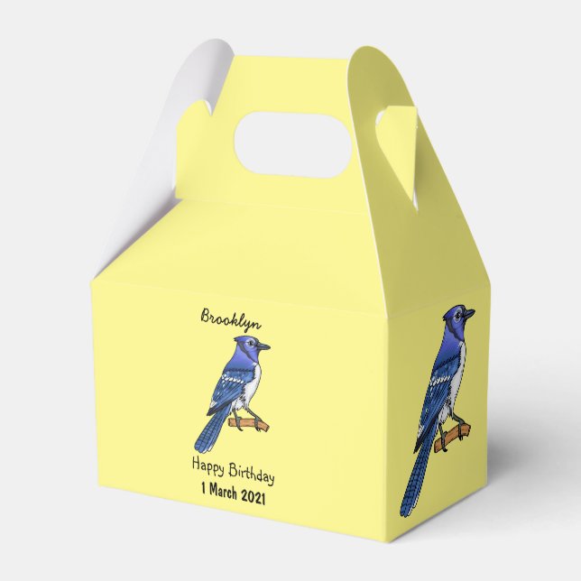Blue jay bird cartoon illustration  favour box (Front Side)
