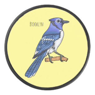 Blue jay bird cartoon illustration hockey puck