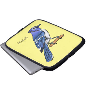 Blue jay bird cartoon illustration laptop sleeve