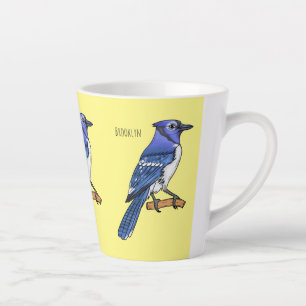 Blue jay bird cartoon illustration latte mug