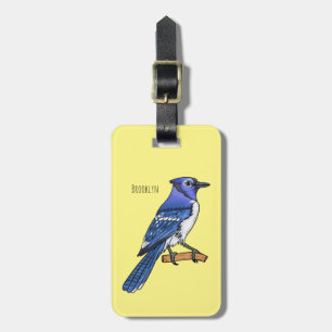 Blue jay bird cartoon illustration luggage tag