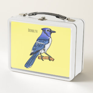 Blue jay bird cartoon illustration metal lunch box