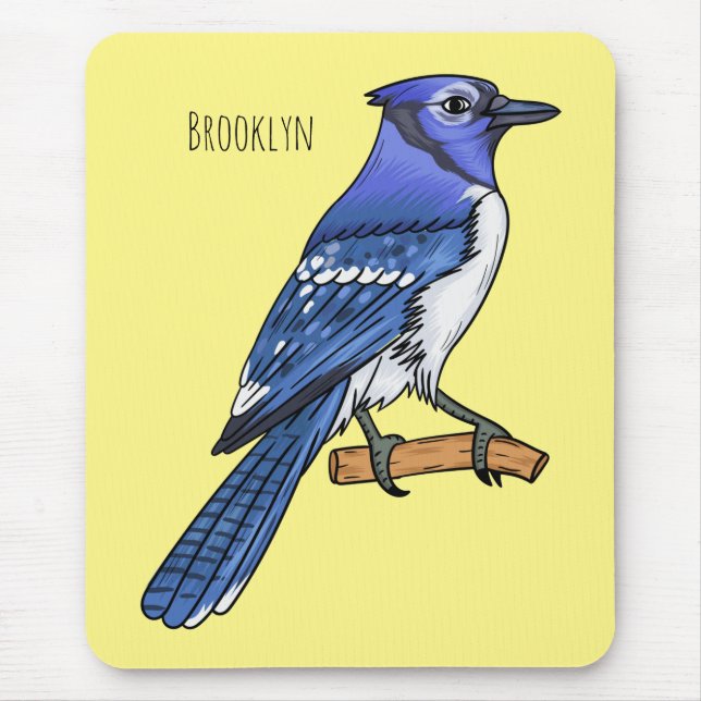 Blue jay bird cartoon illustration  mouse pad (Front)