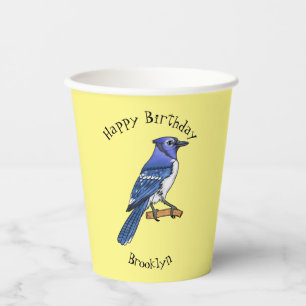 Blue jay bird cartoon illustration paper cups
