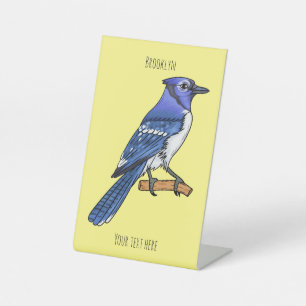 Blue jay bird cartoon illustration pedestal sign