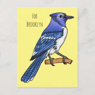 Blue jay bird cartoon illustration postcard