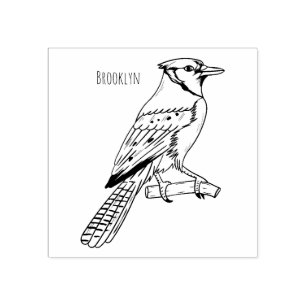 Blue jay bird cartoon illustration rubber stamp