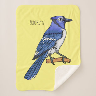 Blue jay bird cartoon illustration sherpa blanket