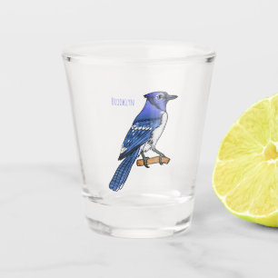 Blue jay bird cartoon illustration shot glass