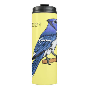 Blue jay bird cartoon illustration thermal tumbler