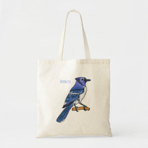 Blue jay bird cartoon illustration tote bag