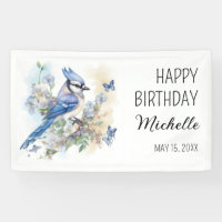Blue Jay Bird Flowers Springtime Birthday Name