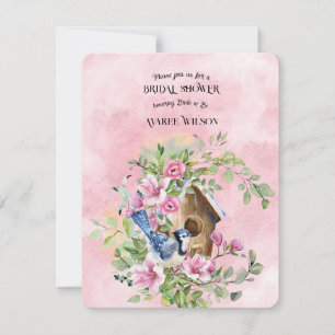 Blue Jay Bird In A Wreath of Flowers Bridal Shower Invitation
