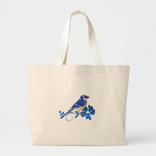 Blue Jay Bird Large Tote Bag (Front)