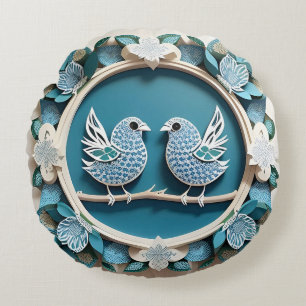 🐦 Blue Jay Bird Living Room Accent 🌿 Round Cushion