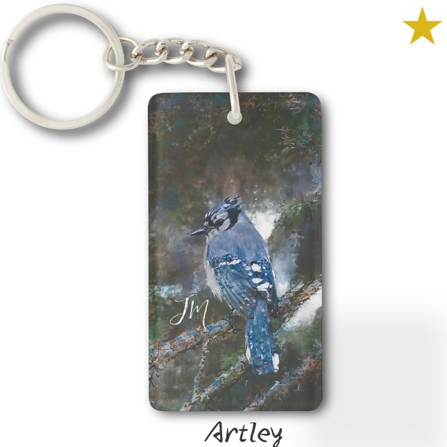 Blue Jay Bird Painting Initials Birdwatching  Key Ring (Creator Uploaded)