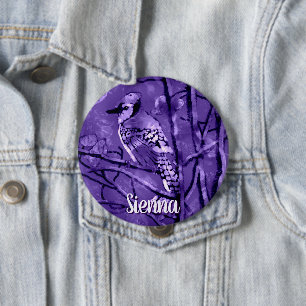 Blue Jay Bird Purple Abstract Art Personalised 10 Cm Round Badge