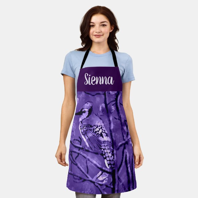 Blue Jay Bird Purple Abstract Art Personalised Apron (Worn)