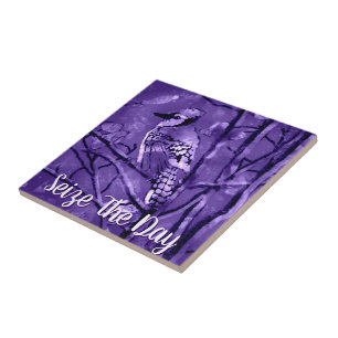 Blue Jay Bird Purple Abstract Art Personalised Ceramic Tile