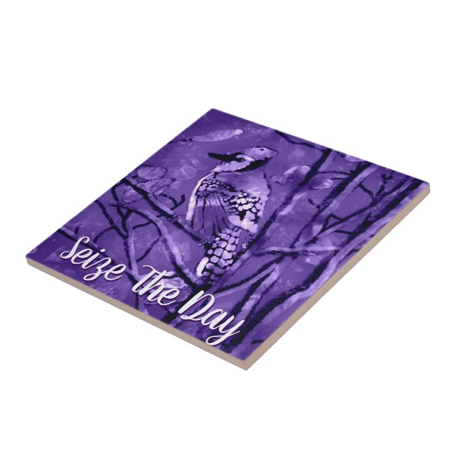 Blue Jay Bird Purple Abstract Art Personalised Ceramic Tile (Side)