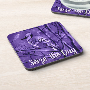 Blue Jay Bird Purple Abstract Art Personalised Coaster