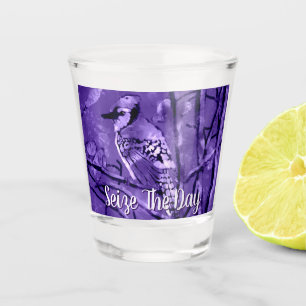 Blue Jay Bird Purple Abstract Art Personalised Shot Glass