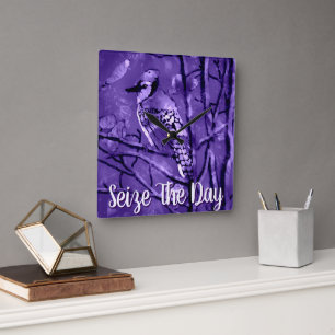 Blue Jay Bird Purple Abstract Art Personalised Square Wall Clock