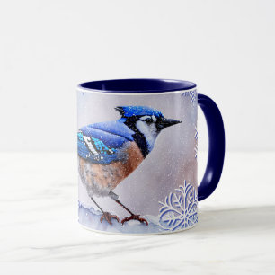 Blue Jay Bird Snow Winter Holiday Mug Cup