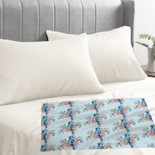 Blue Jay Bird Spring Flowers Nature Illustration Pillowcase