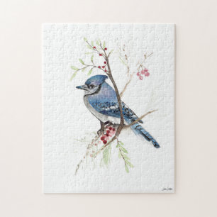 Blue Jay Bird Watercolor Art Jigsaw Puzzle