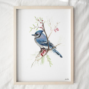 Blue Jay Bird Watercolor Art Poster