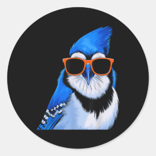 Blue Jay Bird With Sungles Birdwatching Classic Round Sticker