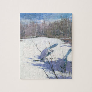 Blue Jay Birds in a Winter Landscape Jigsaw Puzzle