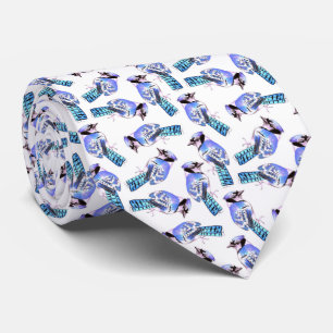 Blue jay birds in watercolor tie