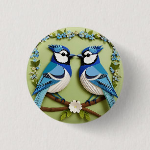 Blue Jay Birds Paper Art 3 Cm Round Badge
