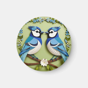 Blue Jay Birds Paper Art Magnet