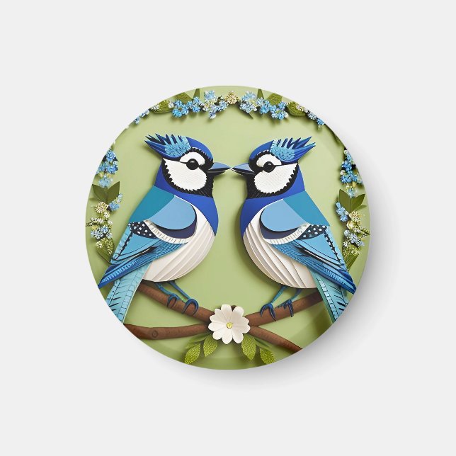 Blue Jay Birds Paper Art Magnet (Front)