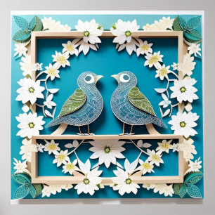 Blue Jay Birds Paper Art Poster