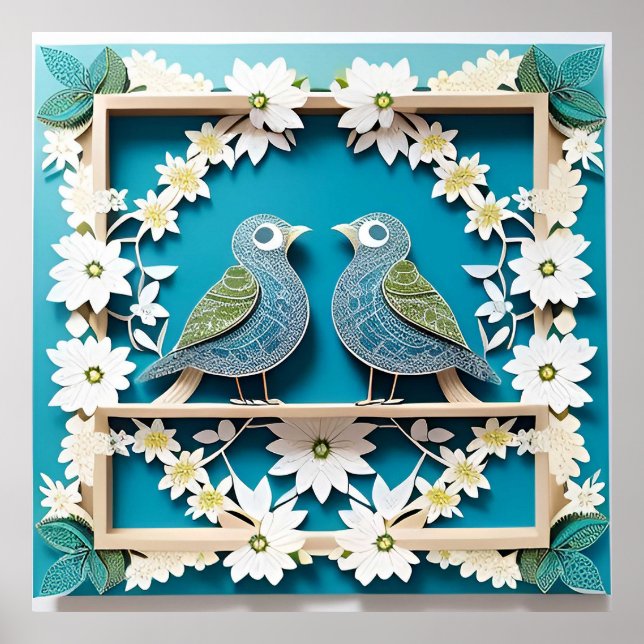 Blue Jay Birds Paper Art Poster (Front)