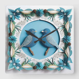 Blue Jay Birds Paper Art Square Wall Clock